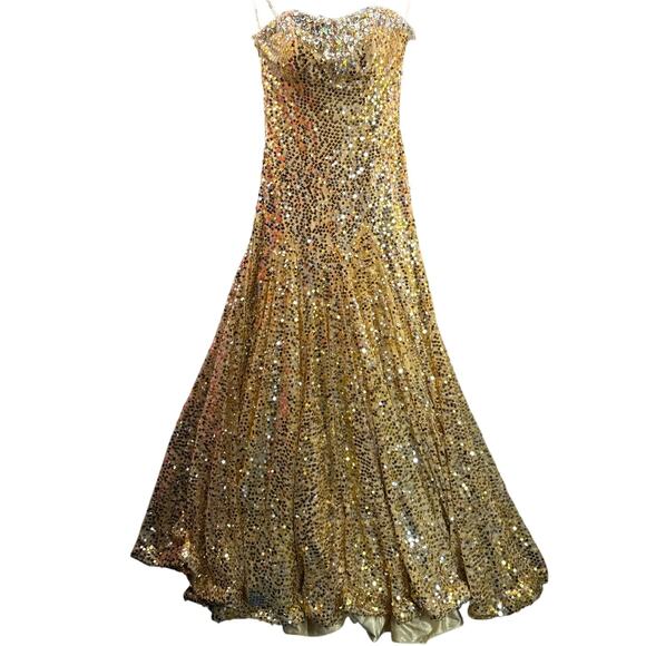 Tony Bowls Paris Vintage Strapless Gold Beaded Sequin Ball Gown Prom Dress 0 - Picture 1 of 11